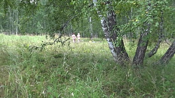 Preview 1 of Ostrich Anal - Voyeur spying on lesbians in nature. BBW with a big butt and her slender girlfriend with a hairy cunt wash in a clearing after sexual fun. Amateur fetish.