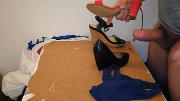 Preview 2 of Stand Position Fucking - Cumming on three shoes - Pumps and wedges