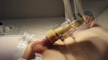 Preview 3 of Sloppy Lady - Adorable Teen Femboy is Gently Milked by Milking Machine and Cums Deep Inside Venus Milking Receiver While Wearing Sexy White Thighhigh Stockings