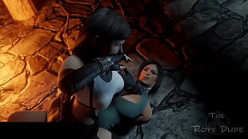 Preview 2 of Indian Desi Lady Sex - Lara Croft tied up and played with by Tifa [TheRopeDude]