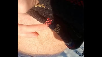 Preview 3 of Hjbnv Dv - Naked Driver pisses his light sweat pants while walking barefoot in snow