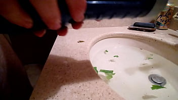 Preview 3 of Cheating Quick Fuck - Jerking Lubed Cock With Hand and Fleshlight in Bathroom