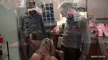 Preview 2 of Fuck Farher - Swinger MILF working two cocks at once in homemade video