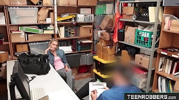 Preview 2 of Sixy Ches - Guard Licking Teen Thiefs Pussy At Office - Teenrobbers.com Emma Hix