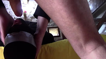 Preview 2 of Thighs Boots - Laura XXX tied on the bed,  masked and blindfolded with a cock in her mouth