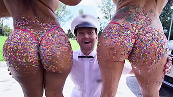 Preview 4 of Rhvubvecw - BANGBROS - Rose Monroe &amp_ Lilith Morningstar&#039_s Big Asses Covered In Candy (Yum)