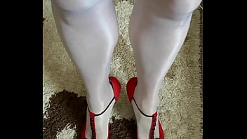 Preview 1 of Indian Aunty Pin - My shiny white stockings and nice shiny heels