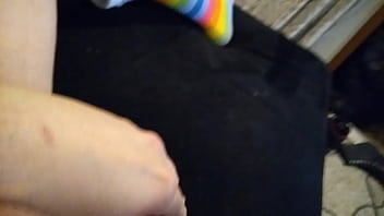 Preview 3 of Stub Sex - Big Dick Tgirl Strokes Fat Cock In Thigh Highs