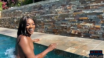 Preview 1 of Iris Von Hyden - Ebony MILF model Ana Foxxx dips naked in a big pool and looks so hot