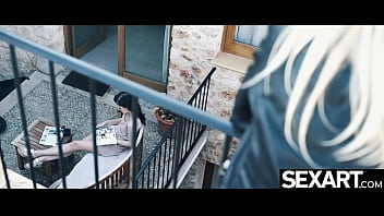 Preview 1 of Burmese Sexes - Cute lesbian sucks her sexy blonde neighbor&#039_s big natural tits