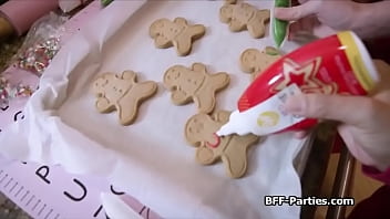 Preview 1 of Sky Angel Jav - Xmas baking ends in a cock sharing foursome