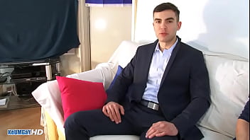 Preview 1 of Alone Girl Fuck By Thief - In suit handsome banker gets wanked his big cock by guys in spite of him.