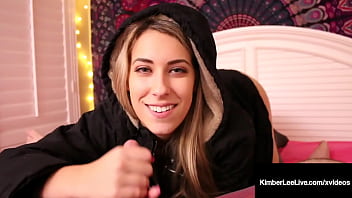 Preview 2 of Couples Teen - Horny Kimber Lee Uses Feet,  Hands,  Mouth &amp_ Pussy On Step Bro!