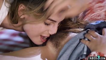 Preview 4 of Bragira Sex - Petite teen lesbians Casey Calvert and Kenna James eating each others hairy pussies outdoor