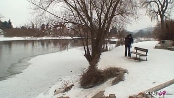 Preview 1 of Xxx Sanny Mp4 - Old Guy Seduce Curvy Nylon Teen to Fuck Outdoor in Snow