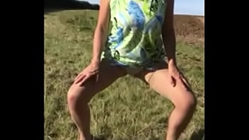 Preview 2 of Wife Male Cunming - Brunette pees her knickers outdoors