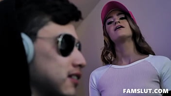 Preview 1 of Chloe Throat Fuck - Sexy Stepsister Kenzie Madison Sucks Her Stepbrother&#039_s Cock While He&#039_s Playing Game