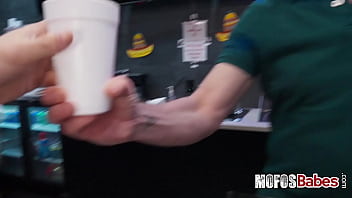 Preview 1 of Intimate Lesbi - Blondie teen gets naughty at a mexican restaurant and suck dick in public -Cici Shellz,  Peter Green