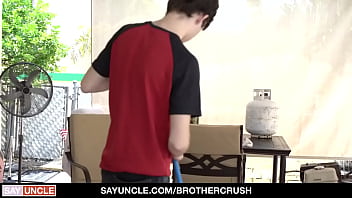Preview 1 of Bachion Ki Reep - Cute boy is sweeping the patio when notices what&rsquo_s going on in his stepbrother&rsquo_s pants and things escalate quickly to more exciting activities