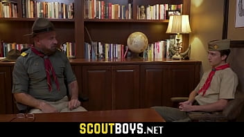 Preview 1 of First Interracial Sex Blacked - Scout master milking tiny boy scout&#039_s small cock dry-SCOUTBOYS.NET