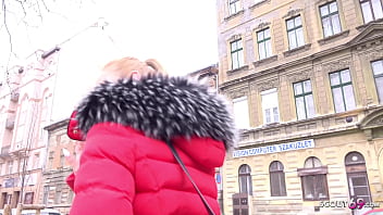 Preview 1 of Missa Champo - GERMAN SCOUT - Slim Girl Lulu in fur jacket and Leggings Pickup and Cheating Fuck on Street