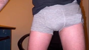 Preview 2 of Hairy Lesbian Submission - Embarrassed Guy Moaning while Cumming Hands Free in Underwear and Dirty Talking