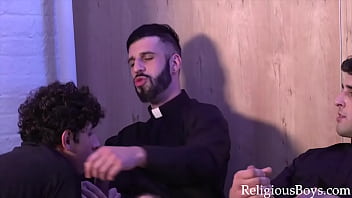 Preview 3 of Englesh Sex - Twink Altar Boy Caught Masturbating And Fucked- Carter Ford, 