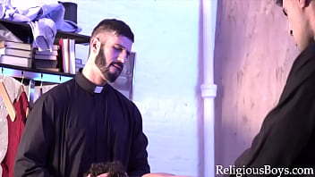 Preview 4 of Englesh Sex - Twink Altar Boy Caught Masturbating And Fucked- Carter Ford, 