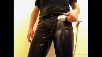 Preview 2 of Dec D - Shower in skinny black Cheap Monday - getting hart in wet tight jeans