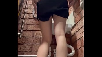 Preview 2 of Khtiina Xxxbedlo - Public Bathroom Playtime In a public bathroom,  dressed in a black top and shorts,  I squat with my legs wide,  mas...