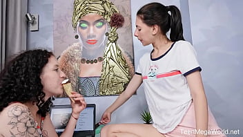 Preview 1 of Hd Pron Downlod - Beauty-Angels.com - Curly &amp_ Dayana Kamil - Lesbians share ice-cream and dildo