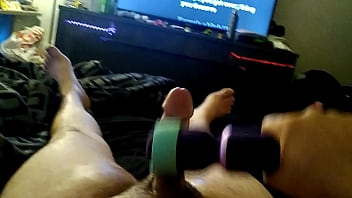 Preview 4 of Treasing - Jacking off with massager till I shoot off like a rocket (No Sound)