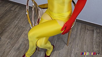 Preview 1 of Cheating Ith Boss - SpandexQueen comes three times and makes him cum on her yellow spandex suit