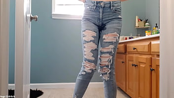 Preview 1 of Public Japanese At Nagoya - Sage Eldritch Soaking Her Panties &amp_ Ripped Denim Jeans