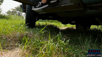 Preview 2 of Fake Driver Korean - Big ass country MILF blonde Jenessa Dawn outdoor striptease fun