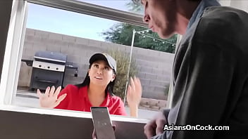 Preview 2 of Hapy Tuugs - Tag teaming Asian pizza delivery chick for a tip