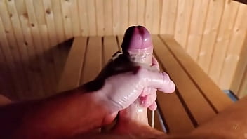 Preview 3 of Melayu Bini Cantik - Slowmotion oil handjob in public sauna - cumshot