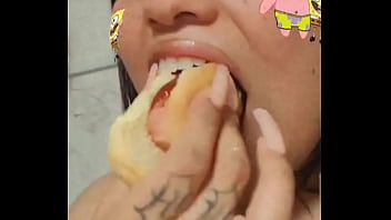 Preview 2 of See Aunt Nude - Eating a hotdog! Wish it was a dick