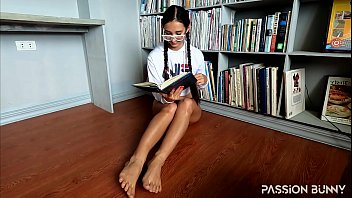 Preview 1 of Adam Blanch - Horny student masturbate pussy like crazy in home library with orgasms - PassionBunny