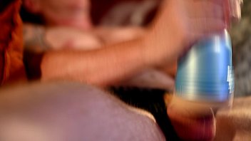 Preview 4 of Suny Leean Xxx - Twink Scotty films Twunk Husband Brock thrusting his cock into fleshjack while watching porn