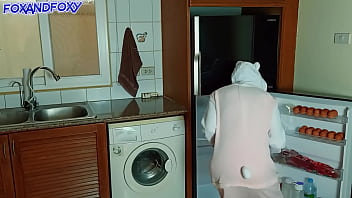 Preview 1 of Hq Porn Cumshotona - Amateur Naughty stepdaughter hid in the fridge and got ass fuck from step daddy while mom watch TV