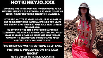 Preview 1 of Back Side Sexy Fuck Video Hd - Hotkinkyjo with red tape self anal fisting &amp_ prolapse on the lava rocks