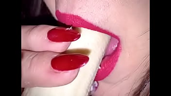 Preview 2 of Missed Girls - BABE DEMONSTRATES HOW SHE WOULD SUCK YOUR COCK USING A BANANA
