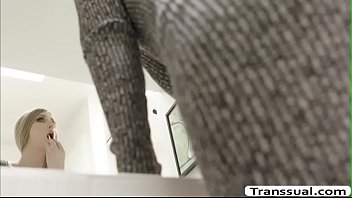Preview 1 of Mom Gives Boy A Tit Job - Gorgeous TS walker drilled by customer