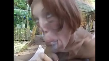 Preview 2 of Korean Slut Mom - Horny black boss is satisfied his redhaired assistant Vanessa Mckenzie is cleaning his pipe in the backyard of his house