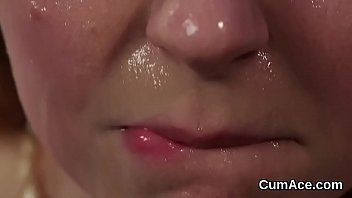 Preview 3 of Sun Lean Sex - Hot looker gets cum shot on her face eating all the spunk