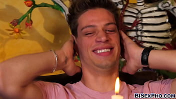 Preview 2 of Tied And Stimulated - Cute Latina teen Maja Bijou in her first bisexual threesome! Bijou and Nathan Styles suck Michael DelRay&#039_s cock and all three are fucking!