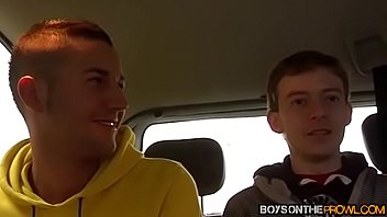 Preview 2 of Sara Banka - Schoolboy twink fucked and sucked in hardcore van threesome