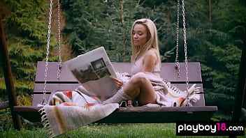 Preview 1 of Outdoor Forced Forest - Petite blonde russian babe Zhenya Belaya stripping in a swingbed outdoor
