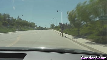 Preview 1 of Diarrhea Face Farting - Transsexual hitchhiker Crystal M gets picked up by a driver and returns the favor by sucking his cock in the car and then going for an anal ride!